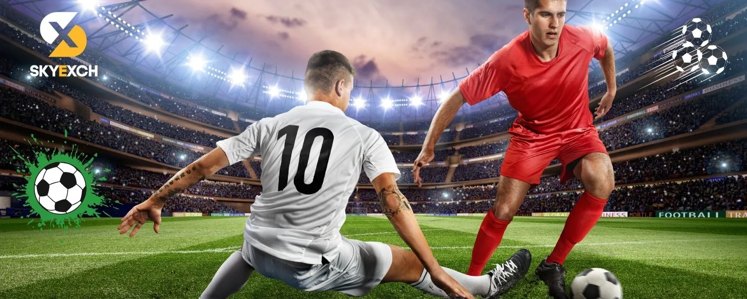Soccer players in action, one controlling the ball and another attacking, showcasing competitive Gaming Entertainment and live Predictions